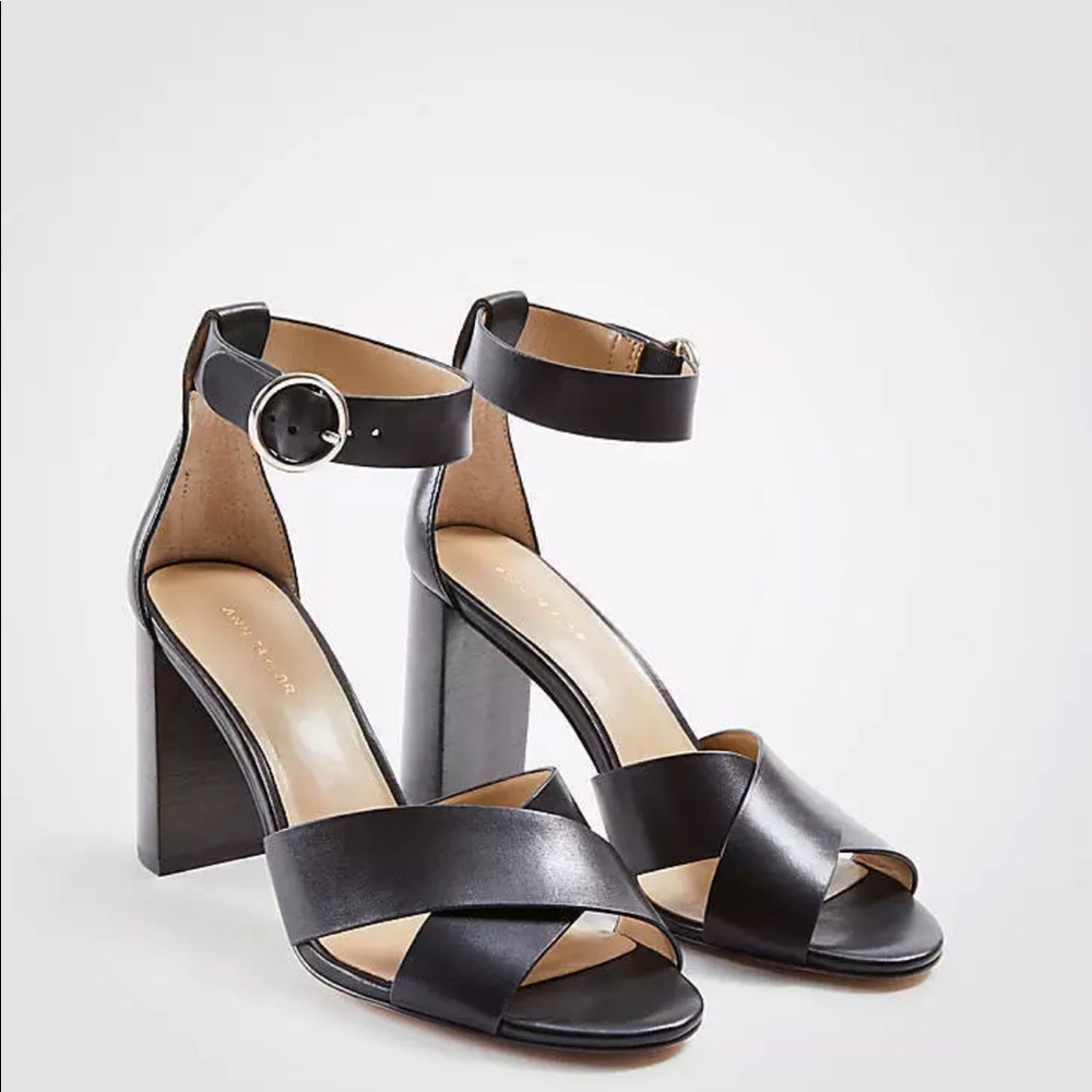 Ann Taylor Liya Leather Block Heel Sandals Shoes 458335 - Picture 2 of 11